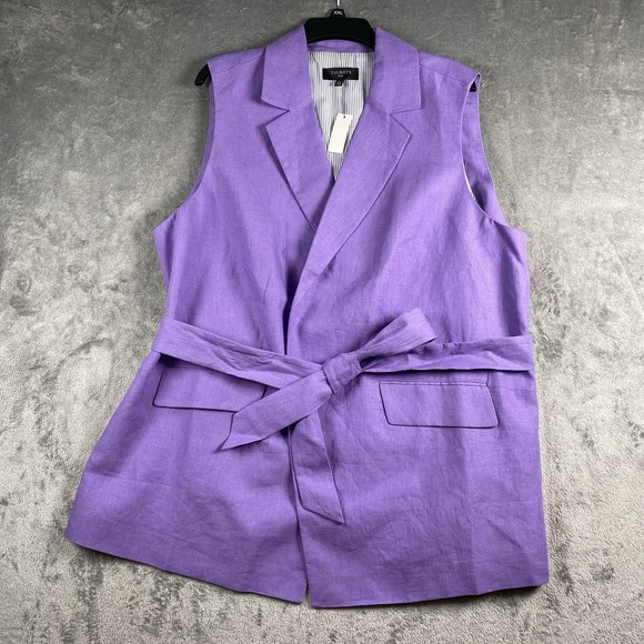 Talbots Jackets & Blazers - Talbots Vest Womens Sz 20W Purple Linen Belted Lapel Lined Sleeveless Blazer NWT